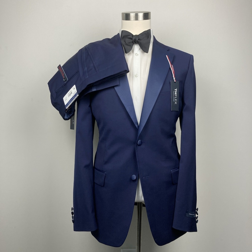 Tommy Hilfiger Mens Modern fit 3-pc Tuxedo Suit 42L Pants 36W 30L Navy Blue Vest